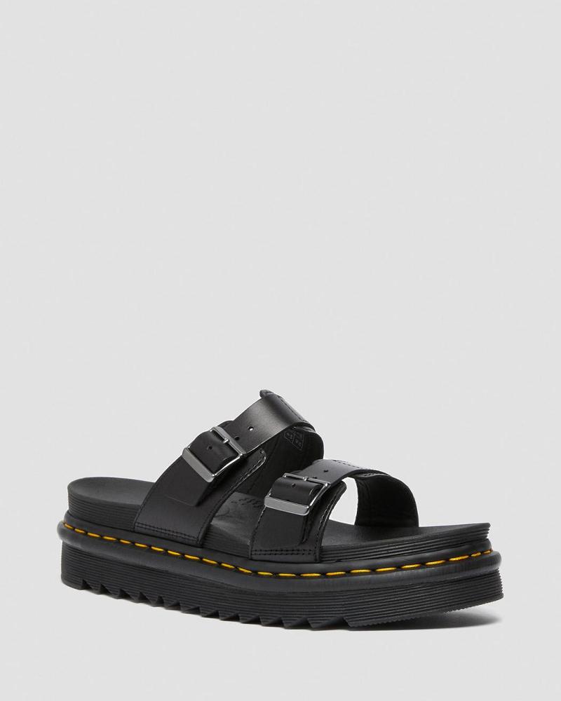 Black Men\'s Dr Martens Myles Brando Leather Buckle Slide Sandals | CA 635WNB